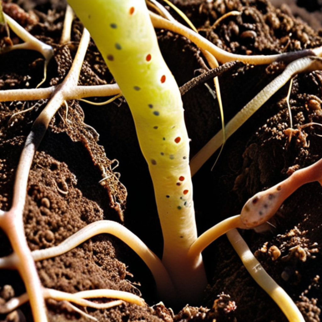 **Image Prompt:** A vibrant close-up of soil teeming with microscopic life – bacteria, fungi, protozoa, and nematodes. Illustrate the interconnectedness and diversity of the soil food web. Show plant roots intertwined, benefiting from the microbial activity. Sunlight dappling through the topsoil. Emphasis on healthy, dark, rich soil.